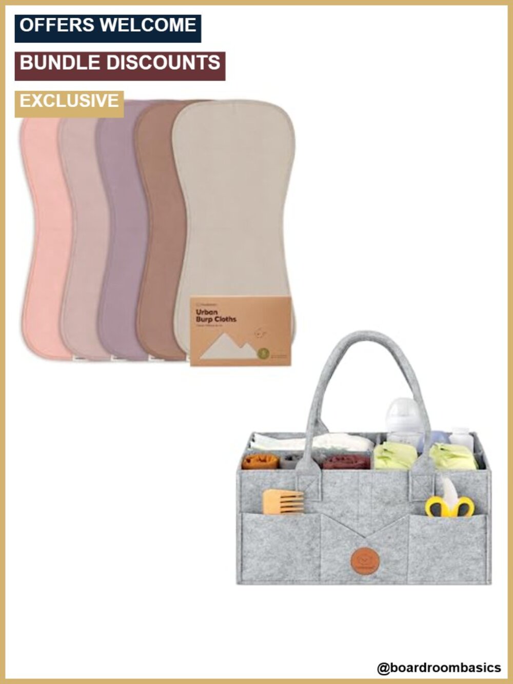 KeaBabies 5-Pack Burp Cloths Organic Cotton for Boys Girls with Diaper Caddy